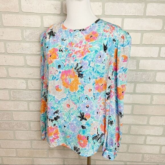 Vintage Michelle Stuart Pastel Floral Top M21 - Picture 2 of 7